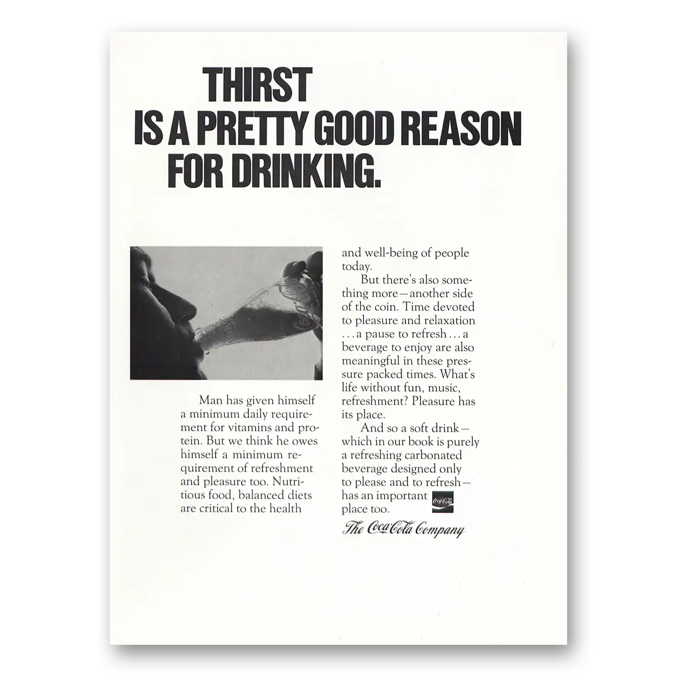 1974 Coca Cola Thirst Is Pretty Good Reason for Drinking Vintage Magazine Print Ad