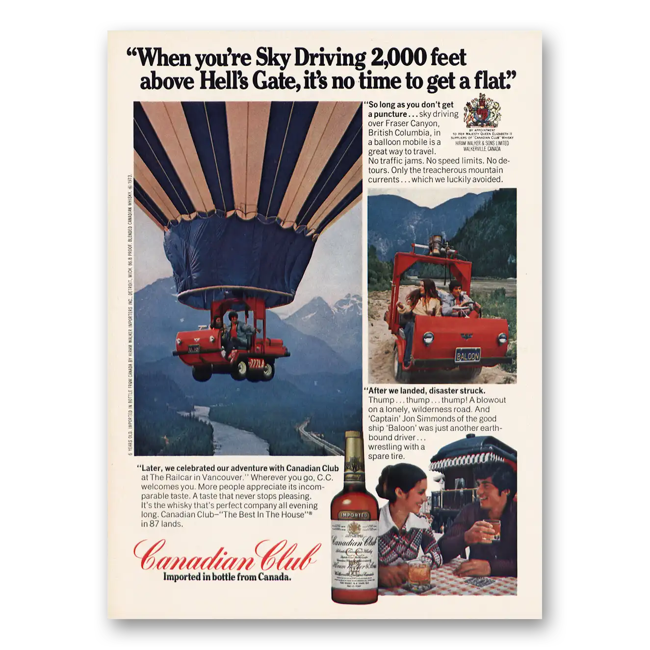 1974 Canadian Club Sky Driving Feet Hells Gate Vintage Magazine Print Ad