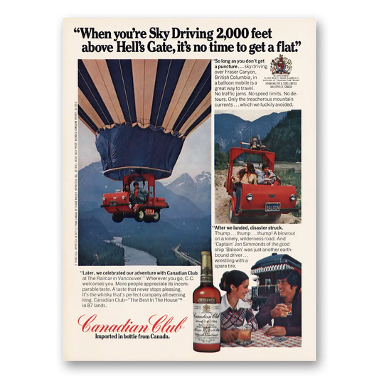 1974 Canadian Club Sky Driving Feet Hells Gate Vintage Magazine Print Ad