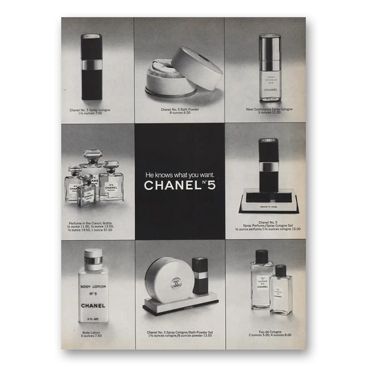 1974 Chanel No 5 He Knows What You Want Vintage Magazine Print Ad