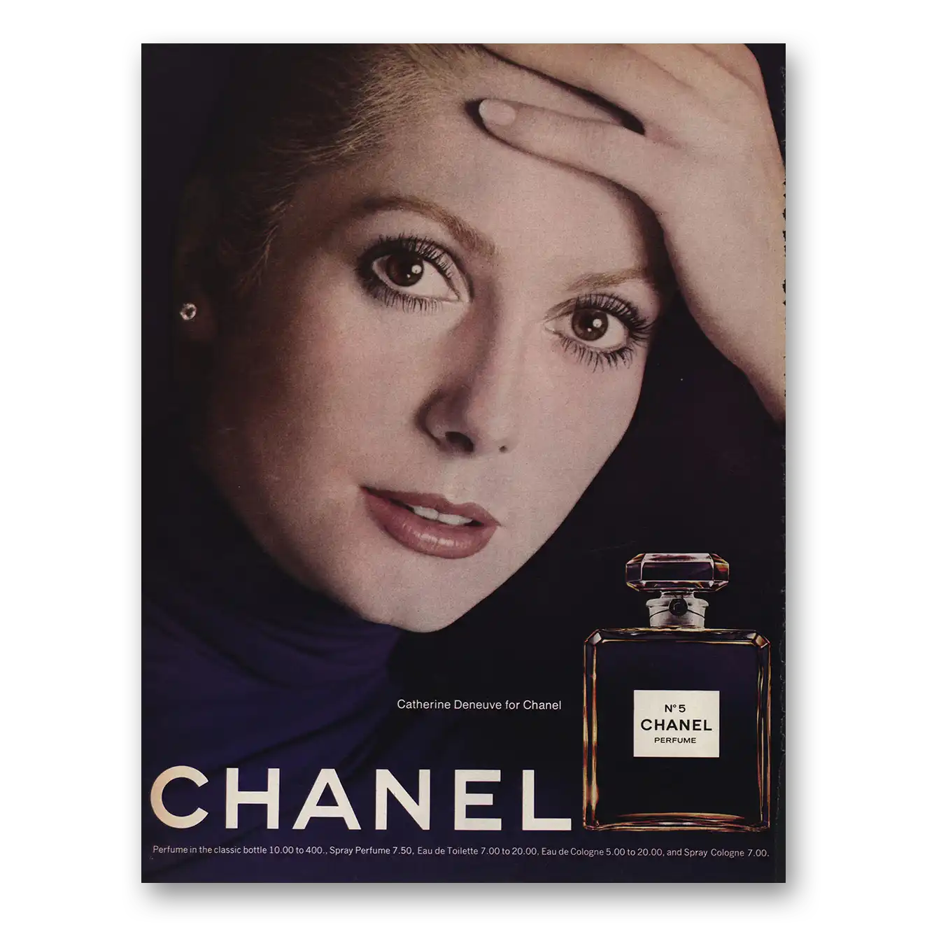 1974 Chanel No 5 Catherine Deneuve Vintage Magazine Print Ad