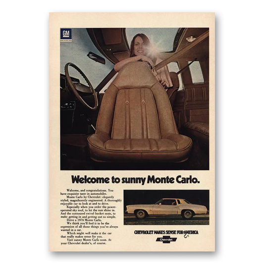 1974 Chevrolet Monte Carlo Welcome to Sunny Vintage Magazine Print Ad