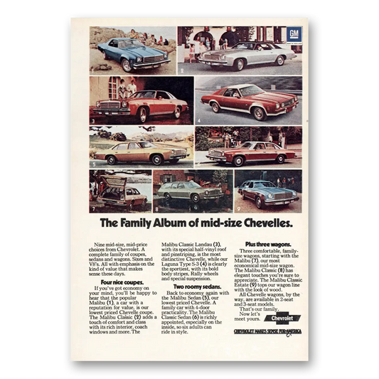 1974 Chevrolet Chevelle Family Album of Mid Size Chevelles Vintage Magazine Print Ad