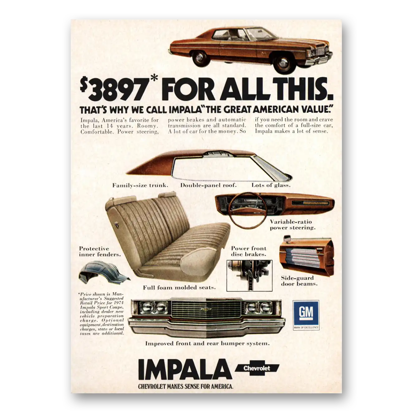 1974 Chevrolet Impala Great American Value Vintage Magazine Print Ad