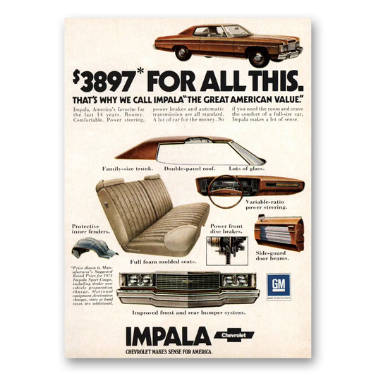 1974 Chevrolet Impala Great American Value Vintage Magazine Print Ad