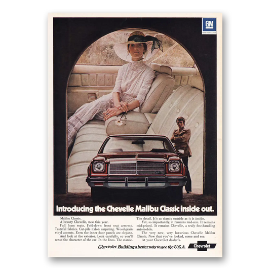 1973 Chevrolet Chevelle Malibu Classic Inside Out Vintage Magazine Print Ad