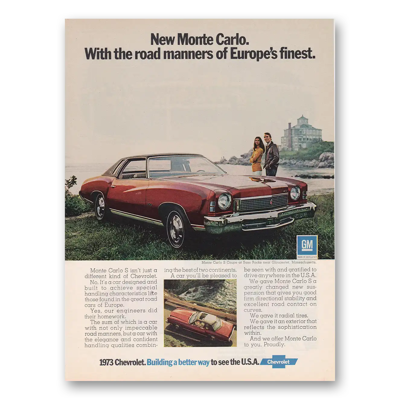 1972 Chevrolet Monte Carlo With the Road Manners of Europes Finest Vintage Magazine Print Ad