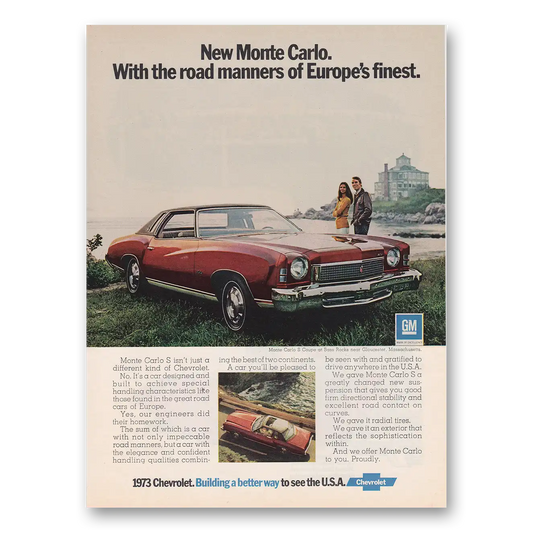 1972 Chevrolet Monte Carlo With the Road Manners of Europes Finest Vintage Magazine Print Ad