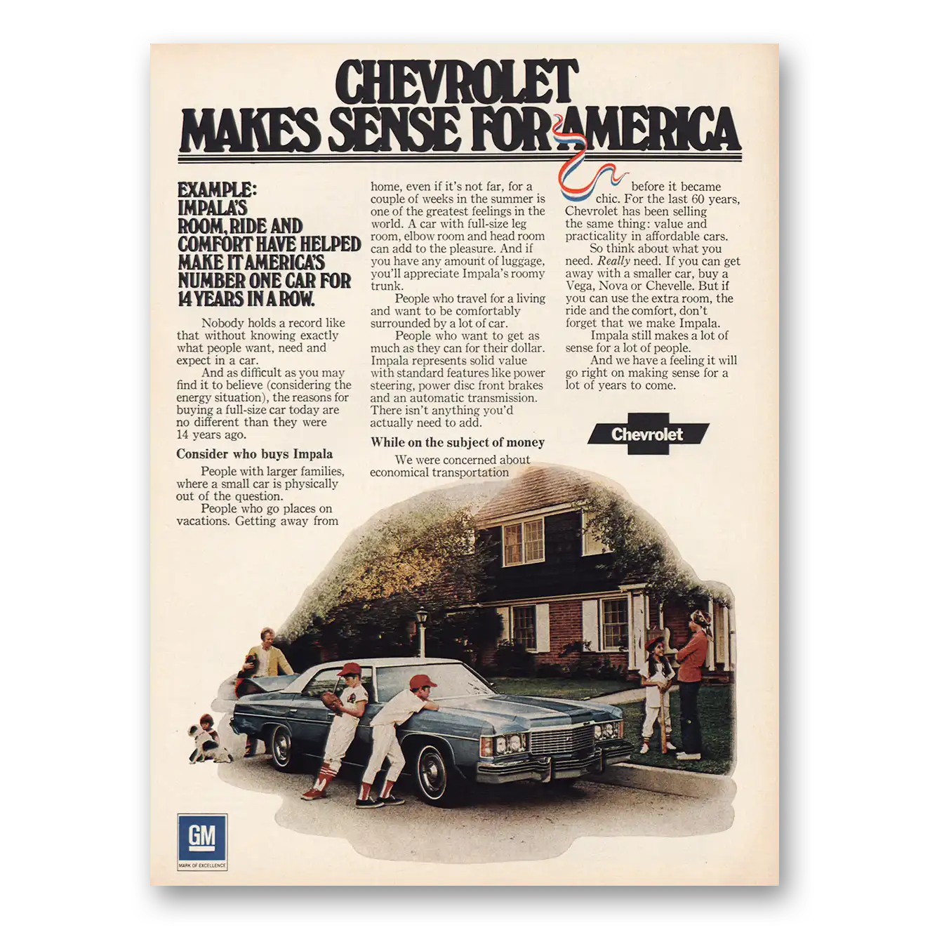 1974 Chevrolet Impala Makes Sense for America Vintage Magazine Print Ad