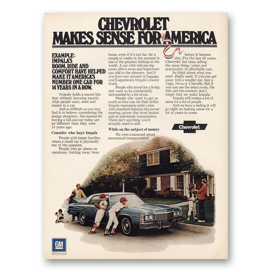 1974 Chevrolet Impala Makes Sense for America Vintage Magazine Print Ad