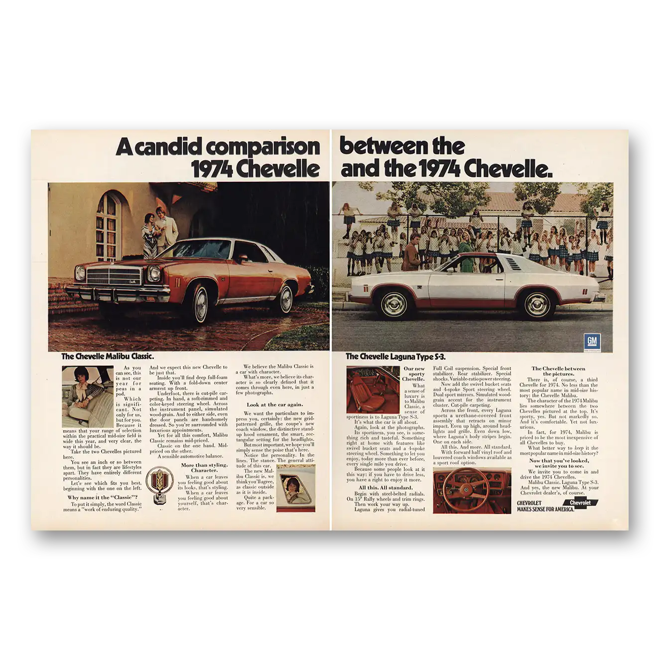 1974 Chevrolet Chevelle Candid Comparison Vintage Magazine Print Ad