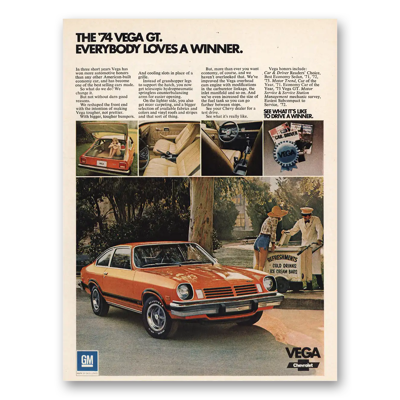 1973 Chevrolet Vega Everybody Loves a Winner Vintage Magazine Print Ad