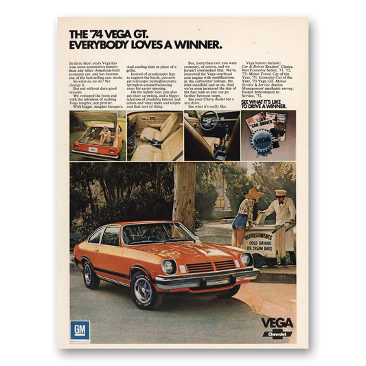 1973 Chevrolet Vega Everybody Loves a Winner Vintage Magazine Print Ad