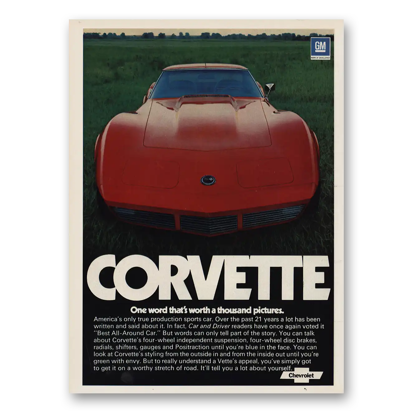 1974 Chevrolet Corvette One Word Worth Thousand Pictures Vintage Magazine Print Ad