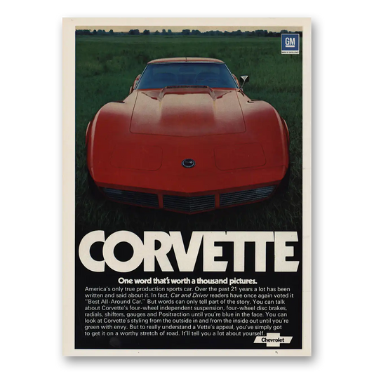 1974 Chevrolet Corvette One Word Worth Thousand Pictures Vintage Magazine Print Ad