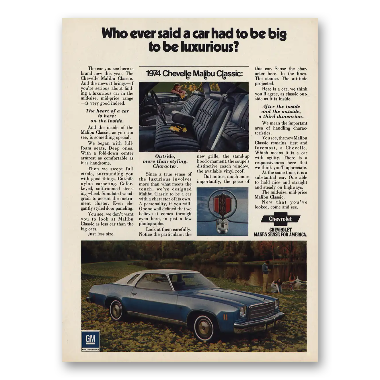 1974 Chevrolet Chevelle Malibu Car Had to Be Big Vintage Magazine Print Ad