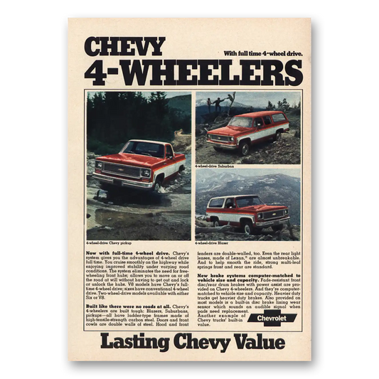 1974 Chevrolet Chevy 4 Wheelers Vintage Magazine Print Ad