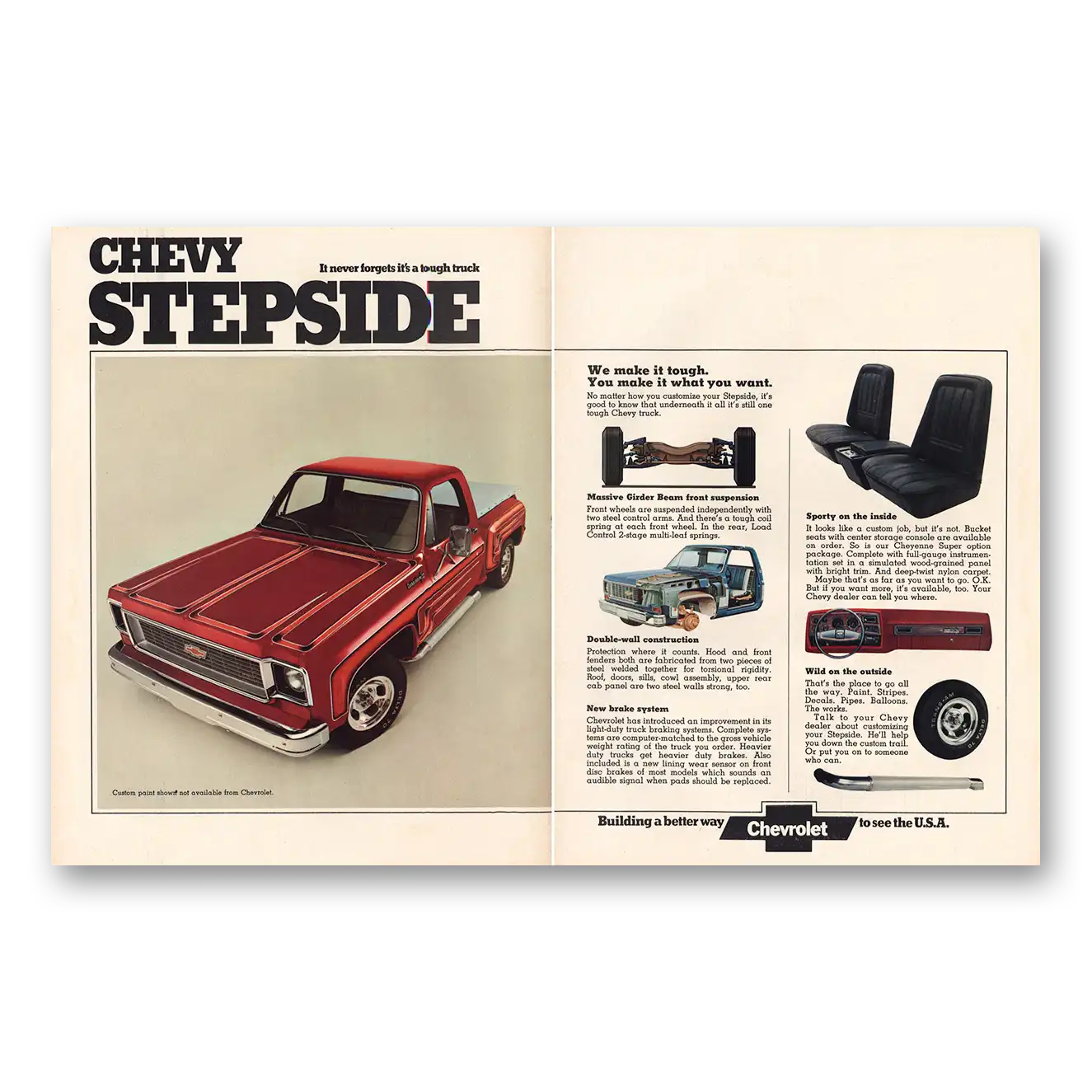 1974 Chevy Stepside Never Forgets Its Tough Truck Vintage Magazine Print Ad