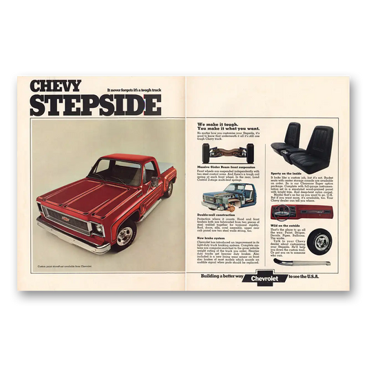 1974 Chevy Stepside Never Forgets Its Tough Truck Vintage Magazine Print Ad