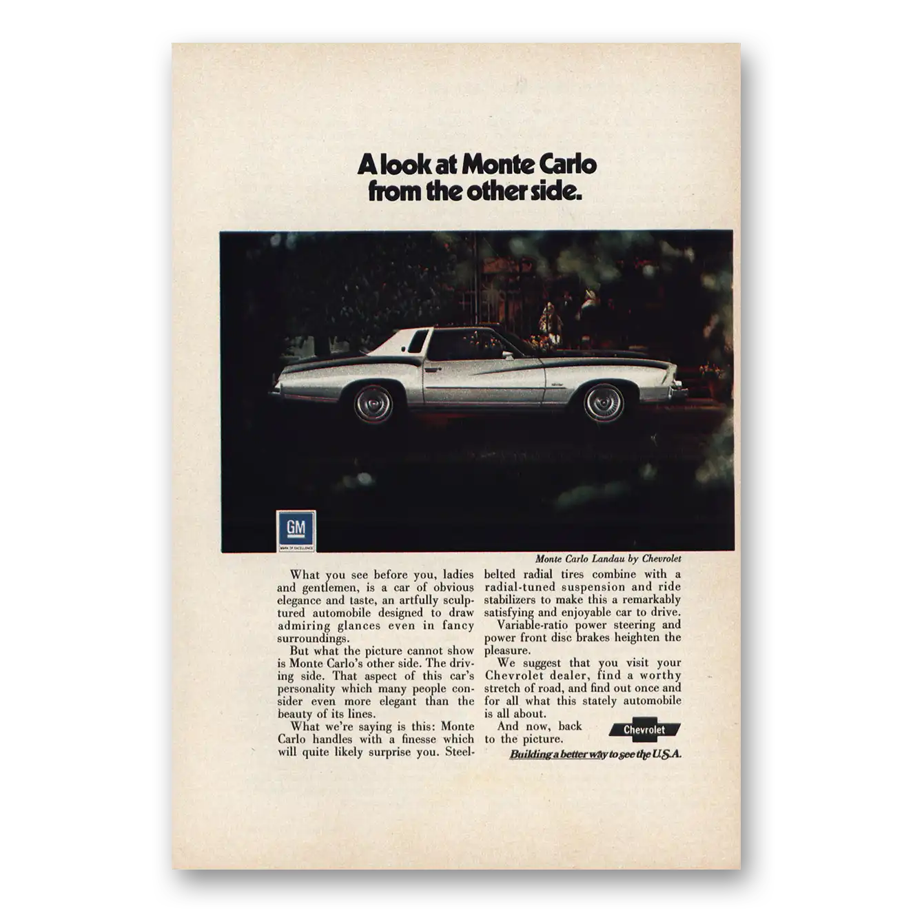 1974 Chevrolet Monte Carlo A Look Monte Carlo Other Side Vintage Magazine Print Ad