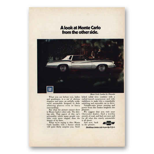 1974 Chevrolet Monte Carlo A Look Monte Carlo Other Side Vintage Magazine Print Ad