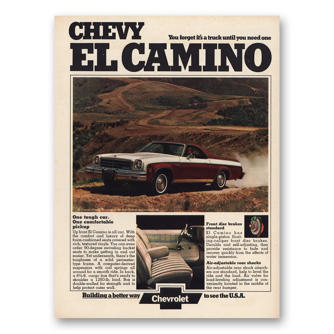 1974 Chevrolet El Camino Forget Its Truck Vintage Magazine Print Ad