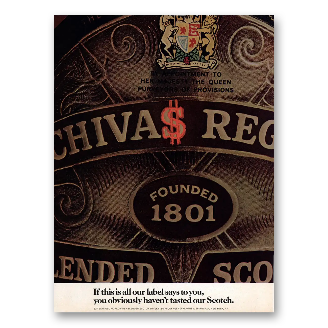 1974 Chivas Regal All Our Label Says to You Vintage Magazine Print Ad