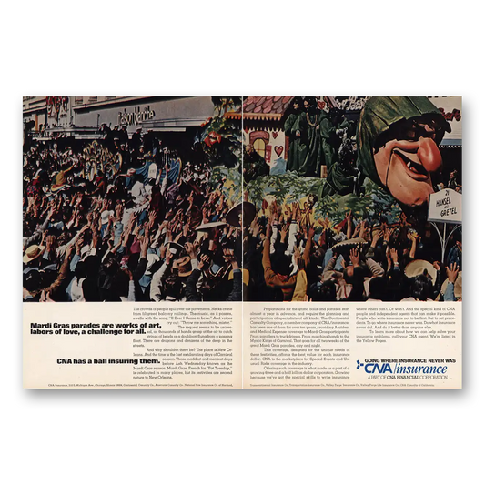 1974 CNA Insurance Mardi Gras Parades Works of Art Vintage Magazine Print Ad