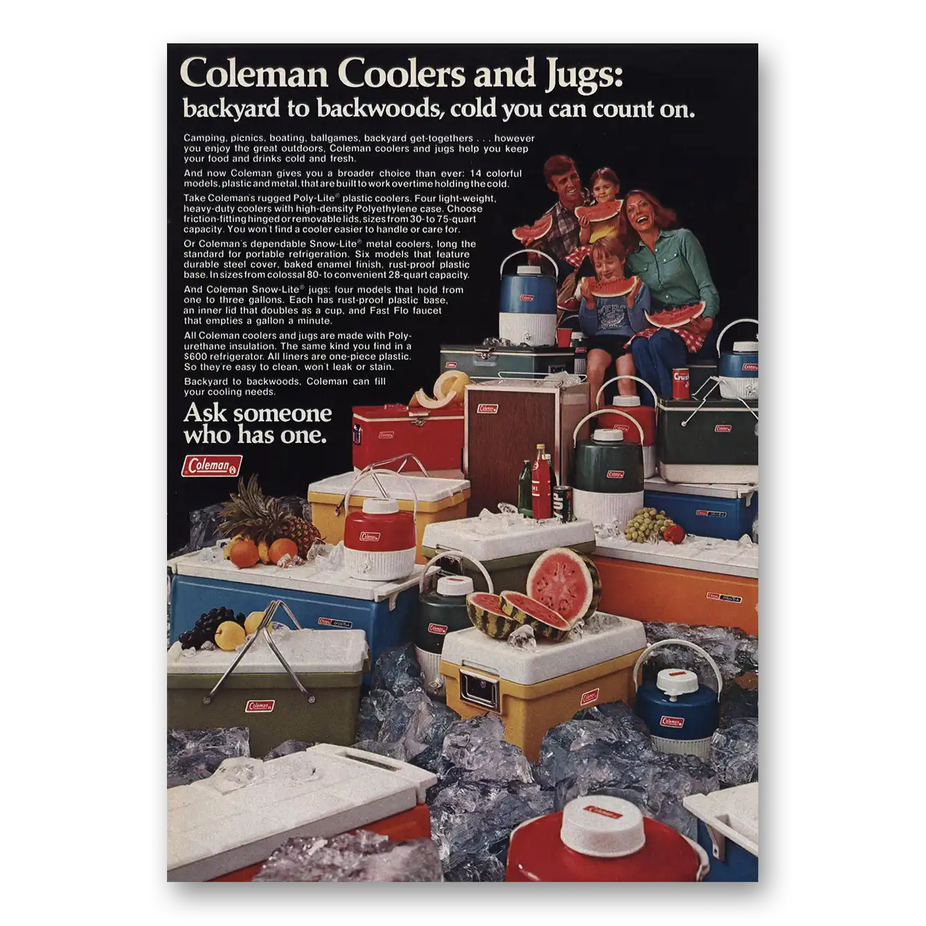 1974 Coleman Coolers Backyard to Backwoods Vintage Magazine Print Ad