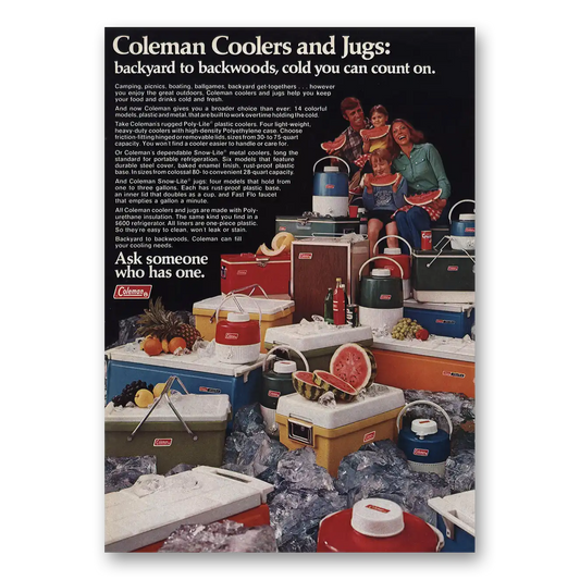 1974 Coleman Coolers Backyard to Backwoods Vintage Magazine Print Ad