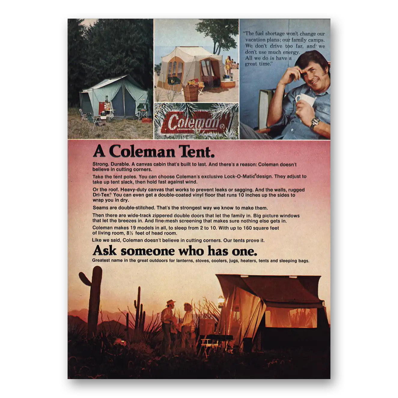 1974 Coleman Tent Ask Someone Who Has One Vintage Magazine Print Ad