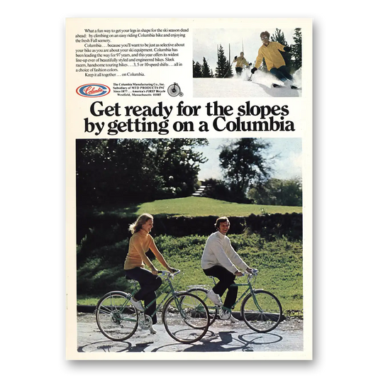 1974 Columbia Bicycles Get Ready for the Slopes Vintage Magazine Print Ad