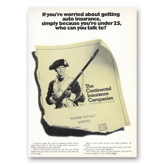 1974 Continental Insurance You're Worried About Getting Auto Insurance Vintage Magazine Print Ad