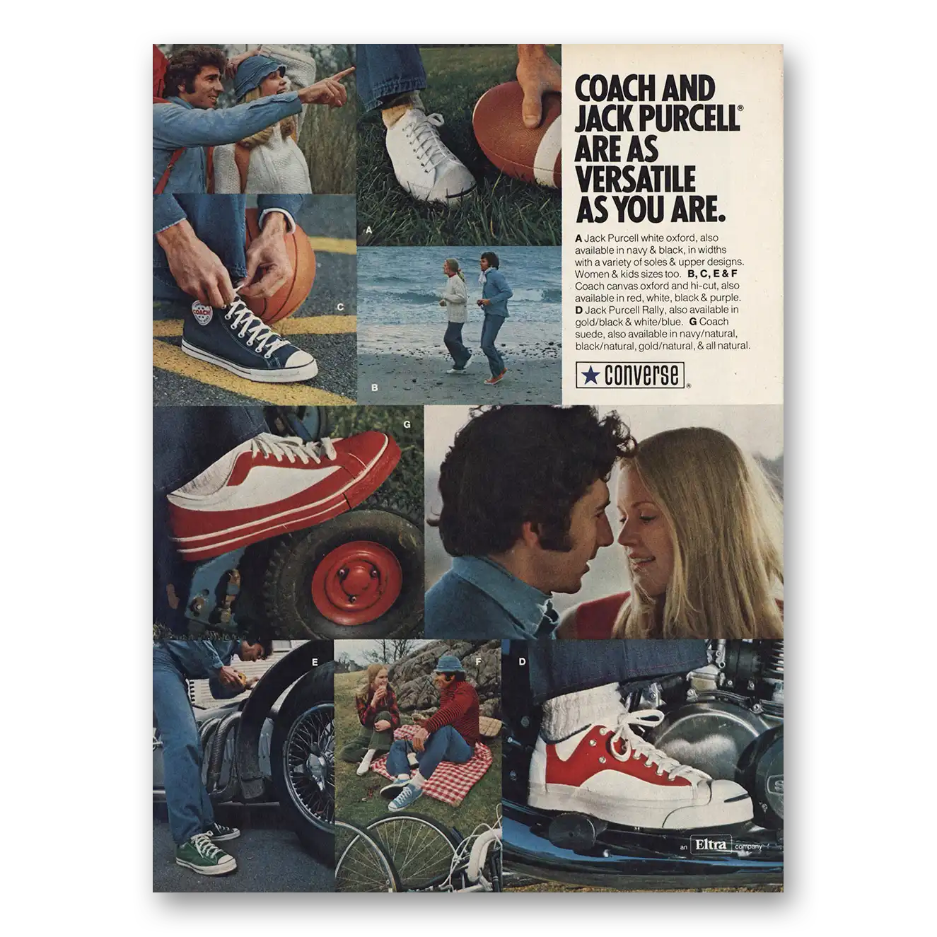 1974 Converse Shoes Coach and Jack Purcell Vintage Magazine Print Ad