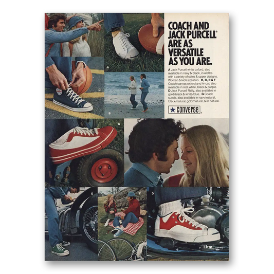 1974 Converse Shoes Coach and Jack Purcell Vintage Magazine Print Ad