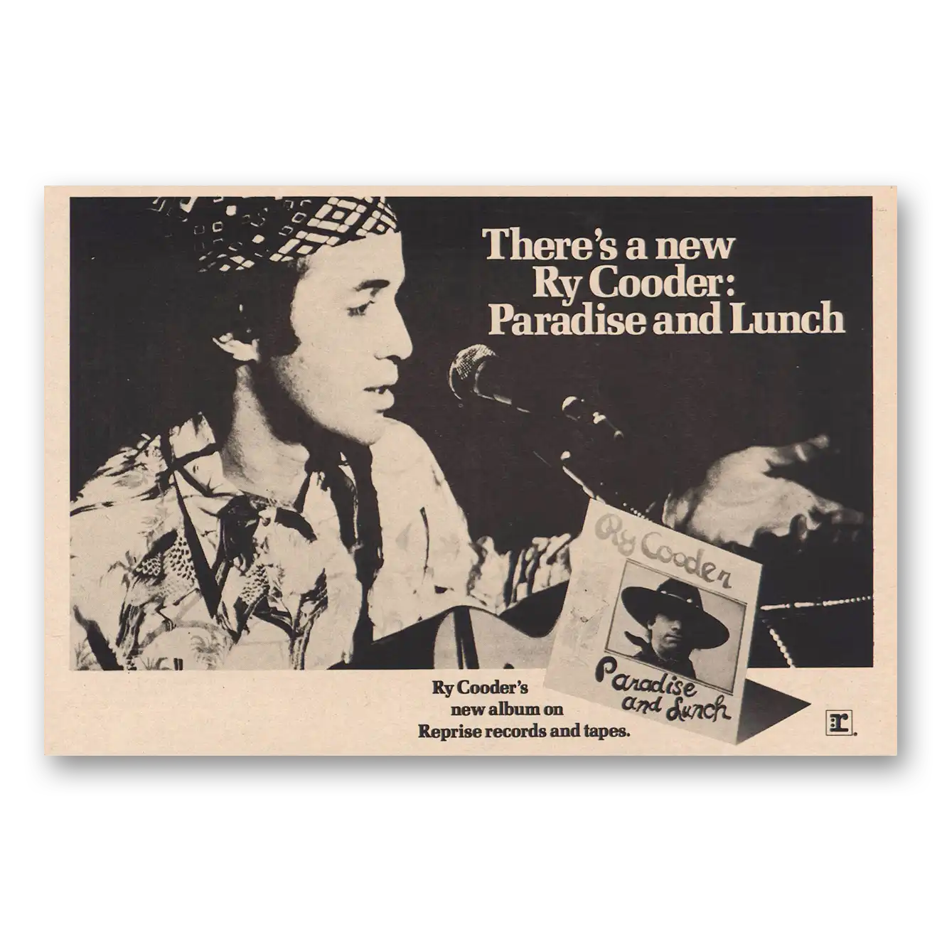 1974 Ry Cooder Promo Paradise and Lunch Vintage Magazine Print Ad