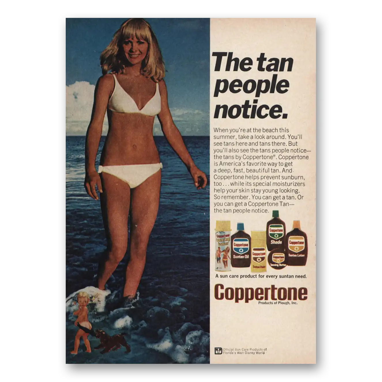 1974 Coppertone Tan People Notice Vintage Magazine Print Ad