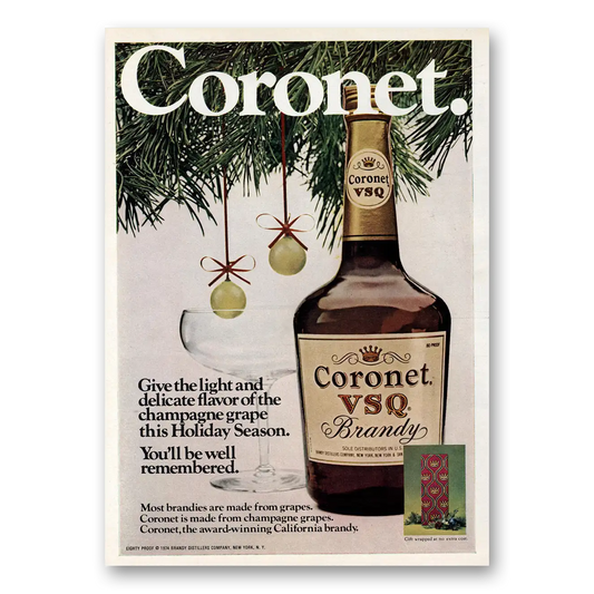 1974 Coronet Brandy VSQ Holiday Season Vintage Magazine Print Ad