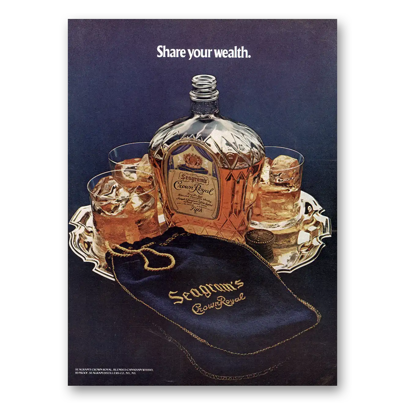 1974 Crown Royal Share Your Wealth Vintage Magazine Print Ad