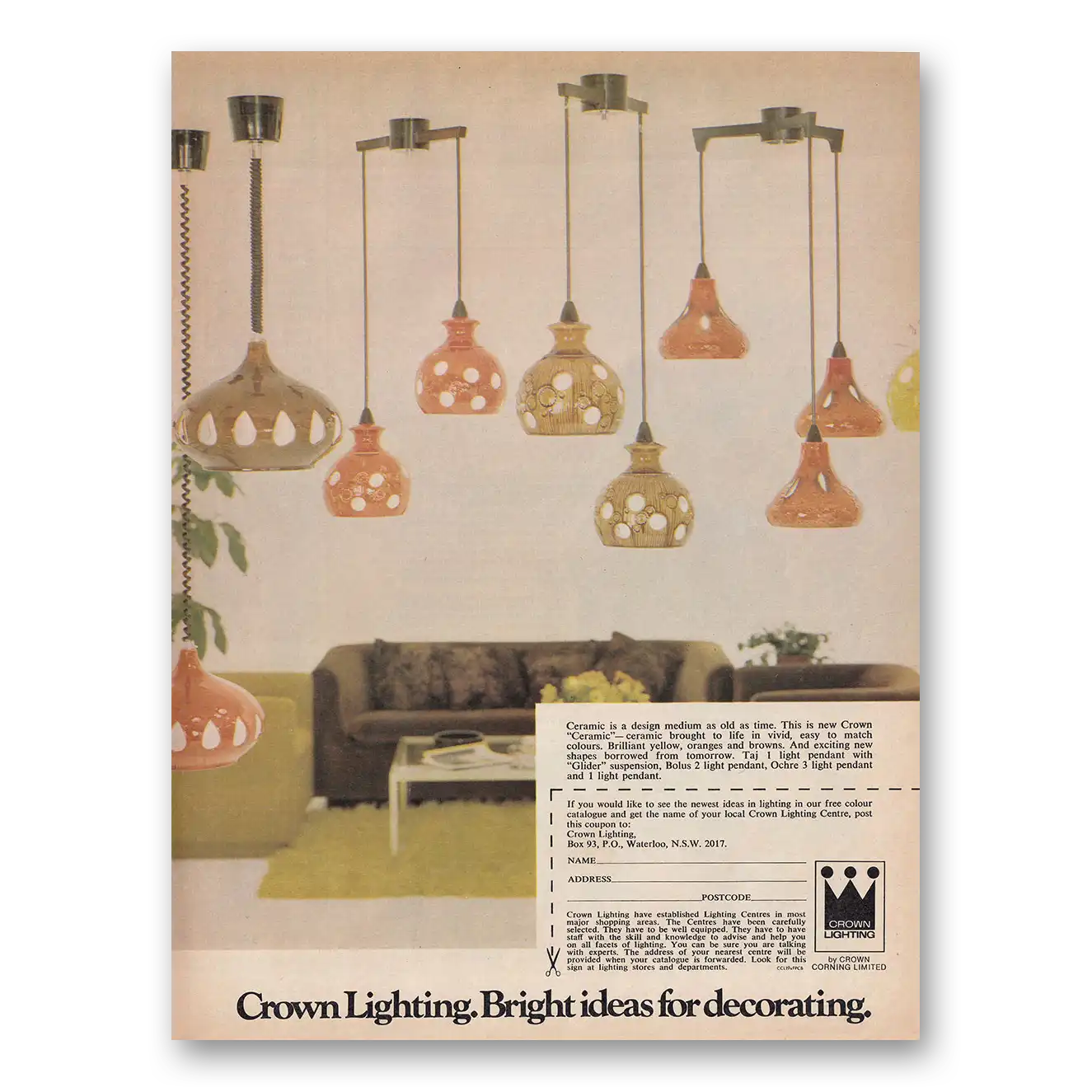 1974 Crown Lighting Ceramic Is a Design Medium As Old As Time Vintage Magazine Print Ad