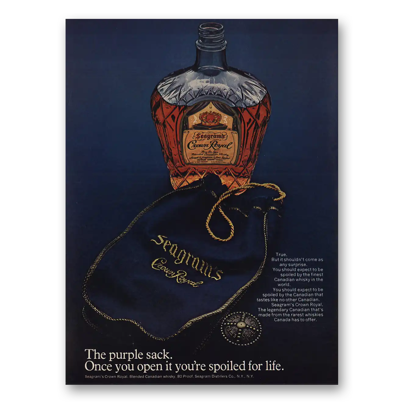 1974 Crown Royal Spoiled for Life Vintage Magazine Print Ad