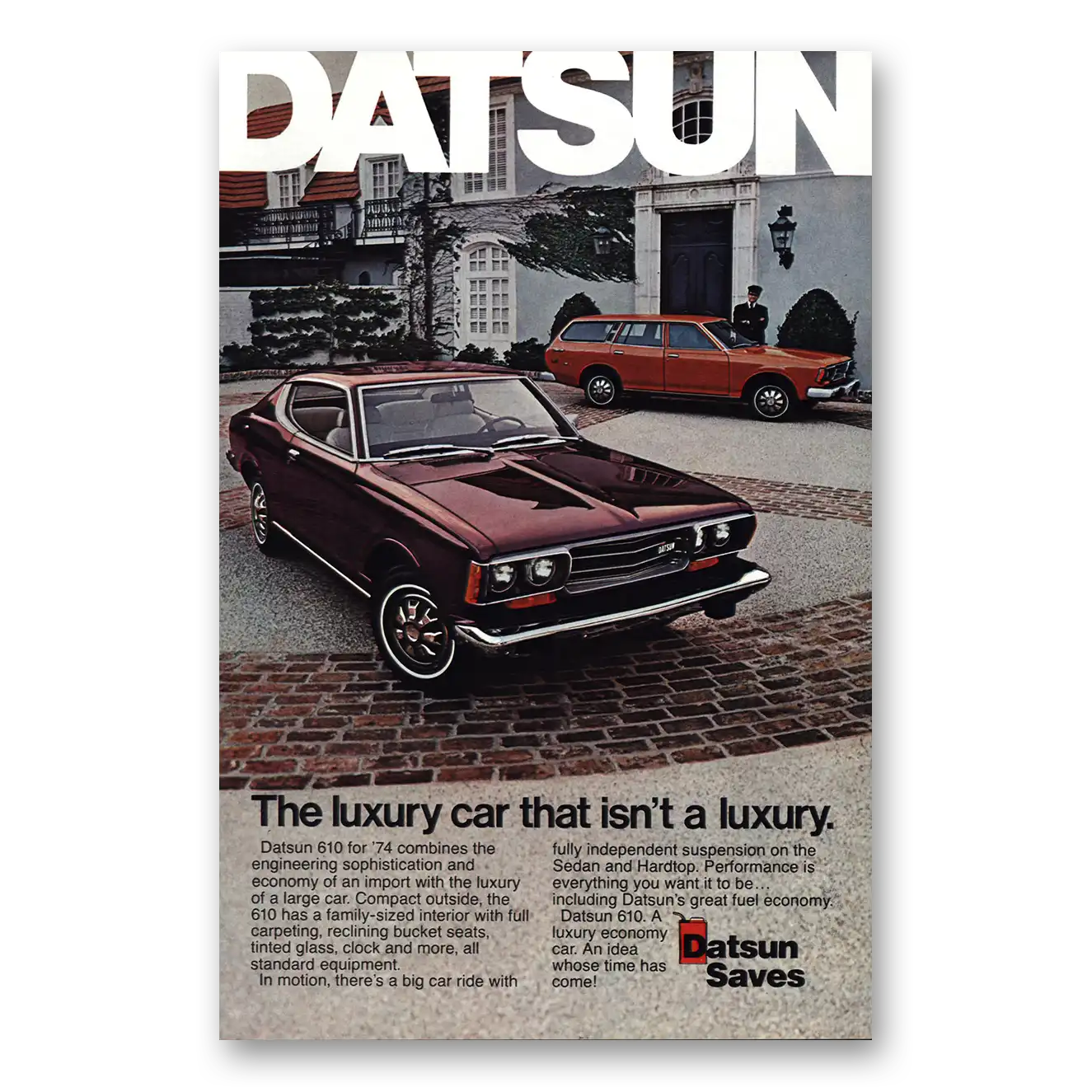 1974 Datsun 610 Luxury Car Vintage Magazine Print Ad