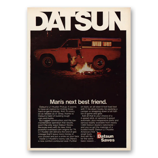 1974 Datsun Trucks Lil Hustler Pickup Mans Next Best Friend Vintage Magazine Print Ad