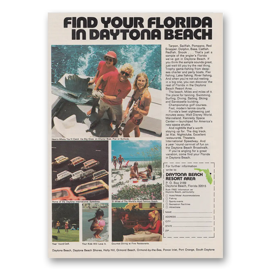 1974 Daytona Beach Florida Find Your Florida Vintage Magazine Print Ad