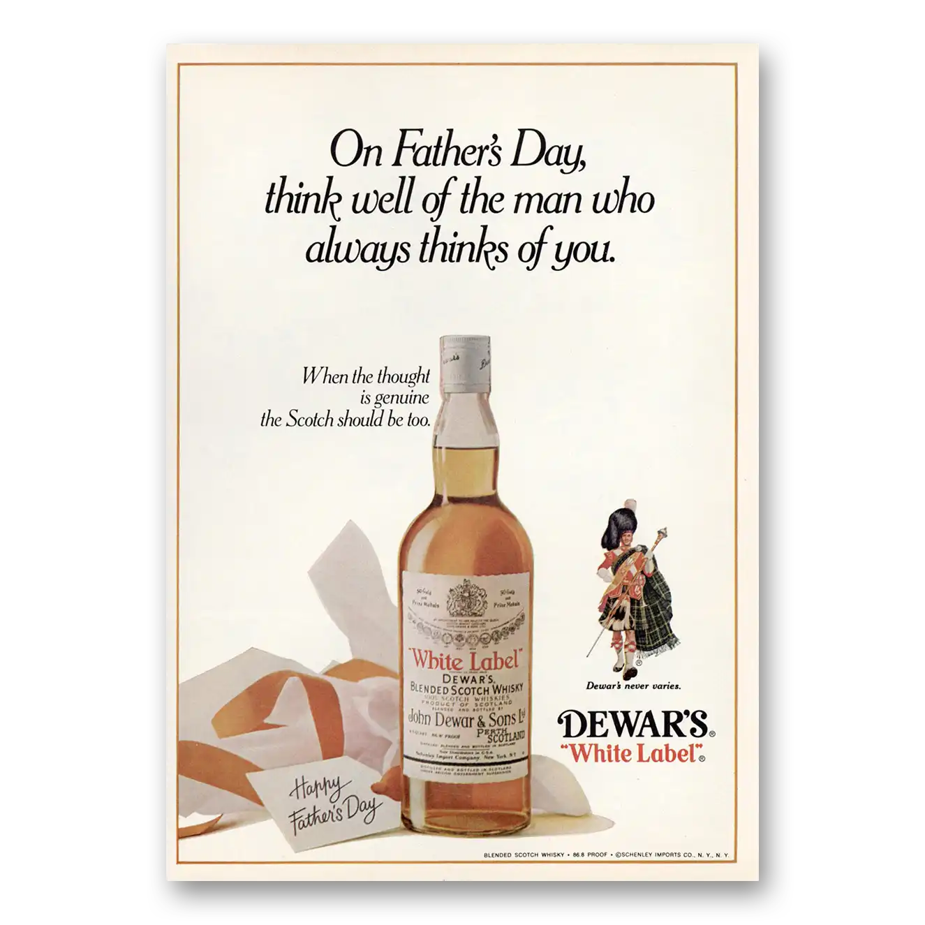 1974 Dewars White Label On Fathers Day Think Well of the Man Vintage Magazine Print Ad