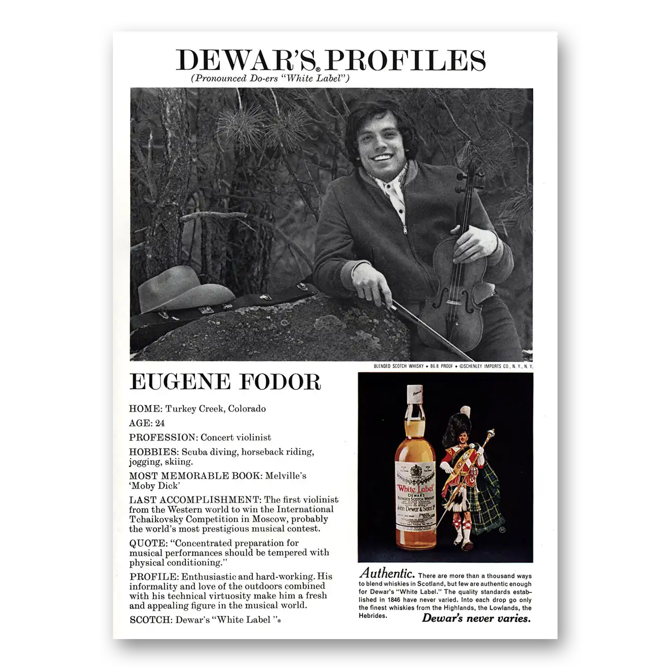 1974 Dewars White Label Eugene Fodor Vintage Magazine Print Ad