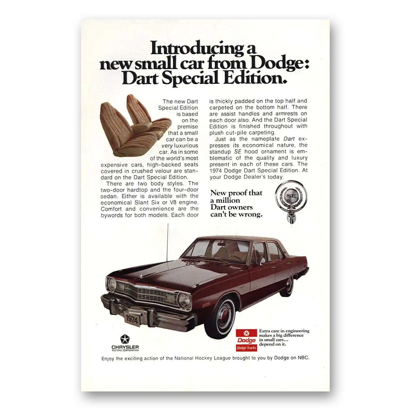 1974 Dodge Dart Small Car Special Edition Vintage Magazine Print Ad