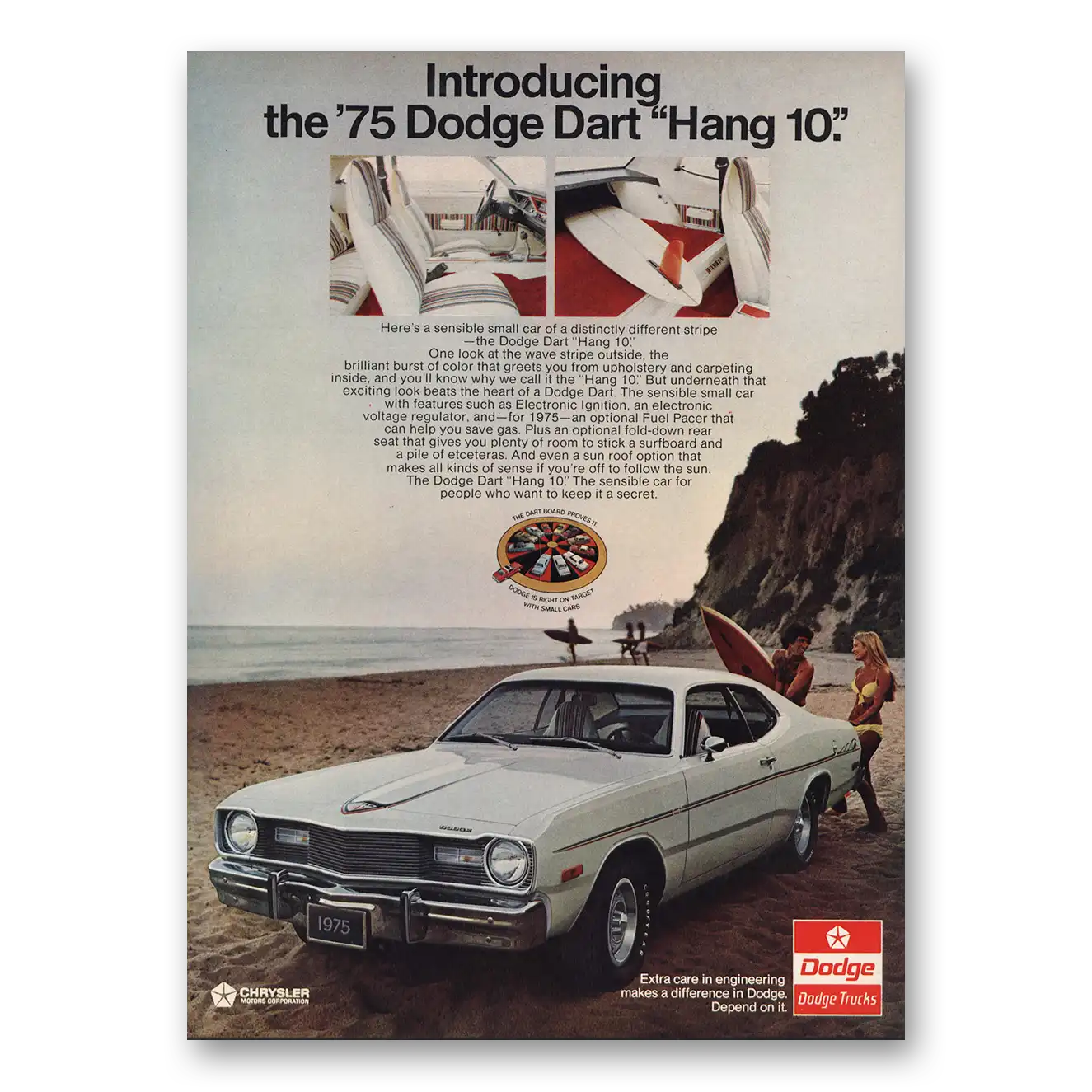 1974 Dodge Dart Hang 10 Vintage Magazine Print Ad