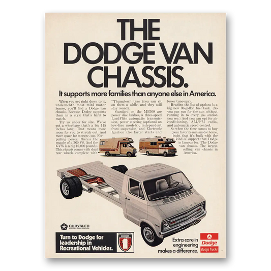 1974 Dodge Vans Chassis Supports More Families Vintage Magazine Print Ad