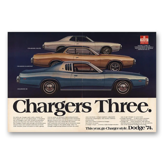 1974 Dodge Charger Chargers Three Vintage Magazine Print Ad